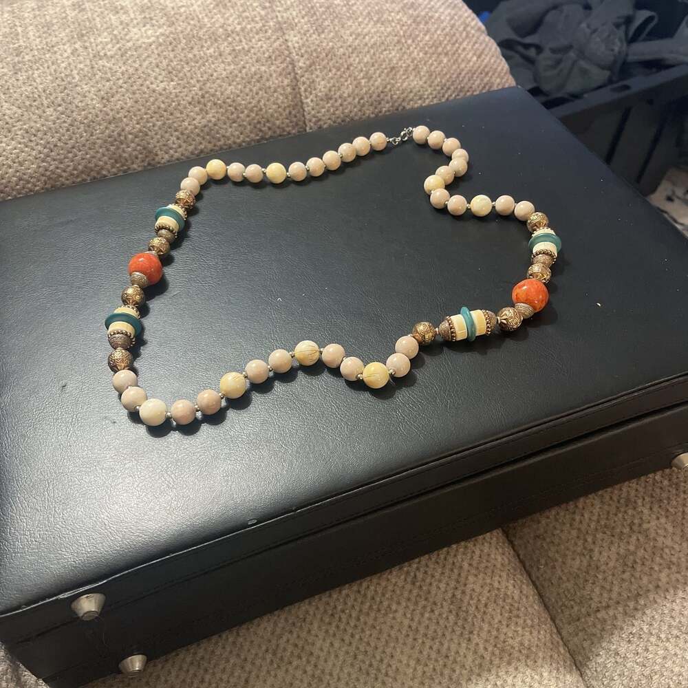 Bohemian Beaded Statement Necklace with Coral and Turquoise Accents